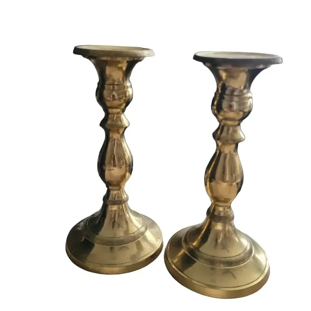 Antique Brass Tulip Candleholder Set Pillar Vintage Felt Bottom Made in India